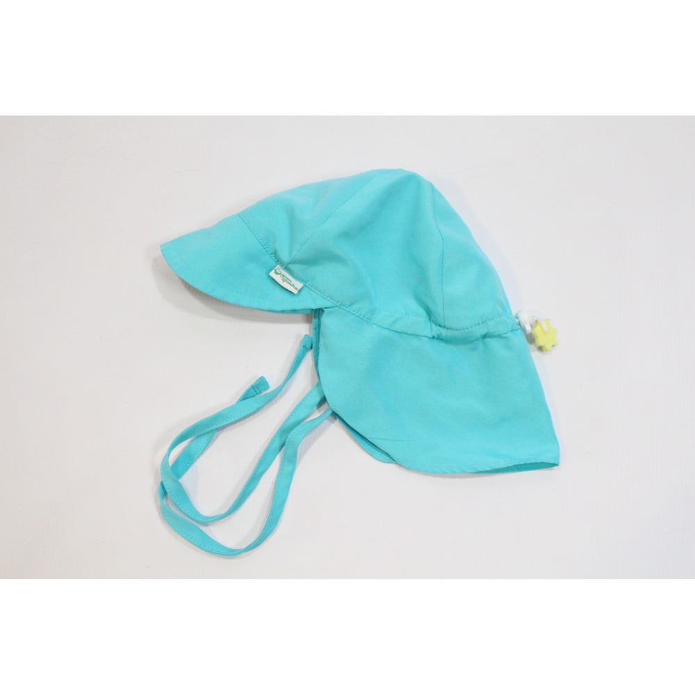 Green Sprouts Baby Sun Hat Aqua Blue Neck Flap Adjustable 0-6 Months